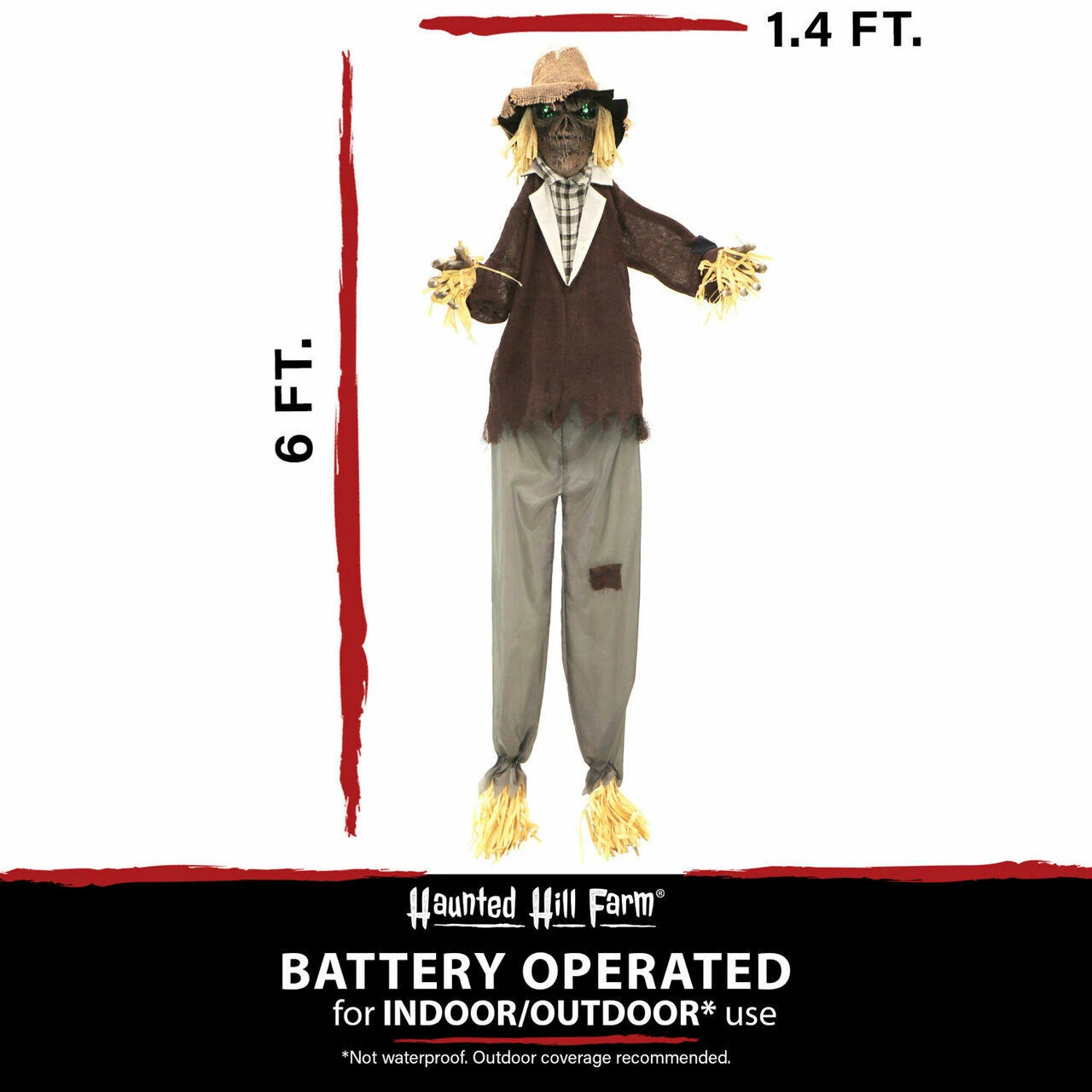 Fraser Hill Farm Haunted Hill Farm 6-ft. Standing Scarecrow, LED Green Eyes, Poseable, Battery, Haywire - Image 3