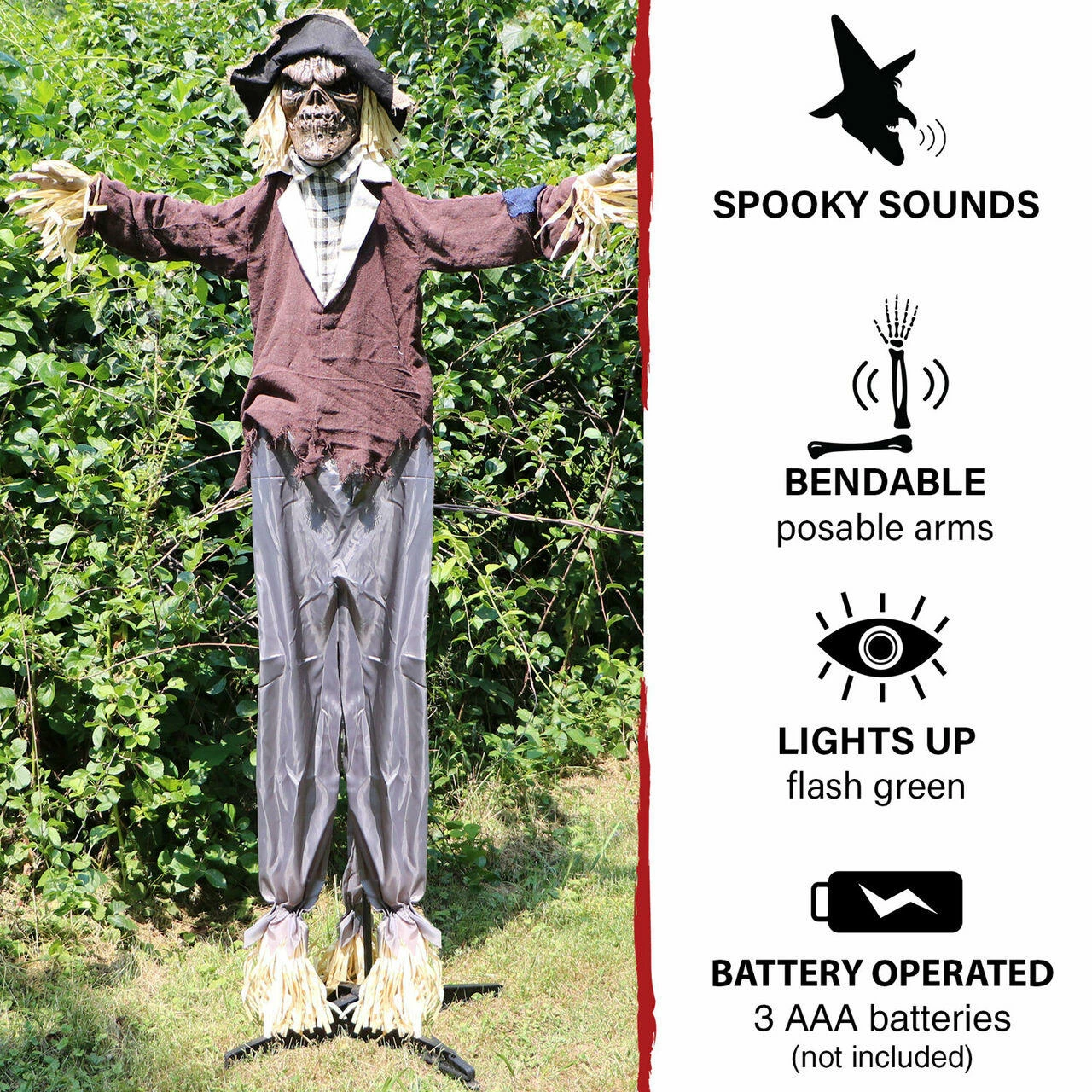 Fraser Hill Farm Haunted Hill Farm 6-ft. Standing Scarecrow, LED Green Eyes, Poseable, Battery, Haywire - Image 5