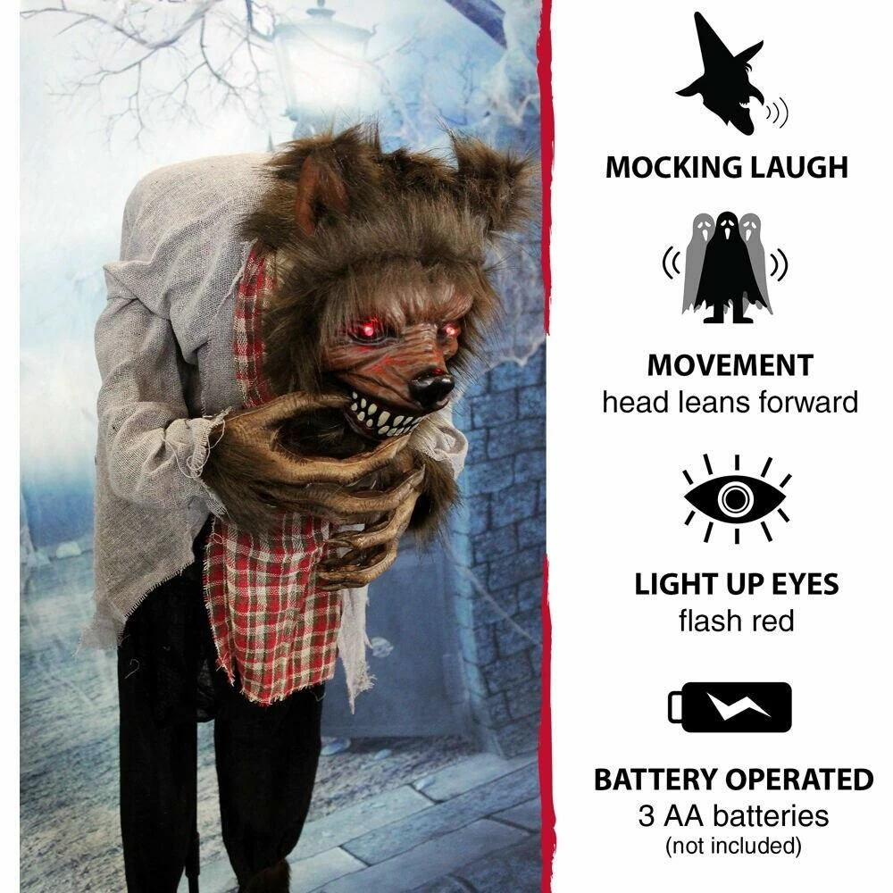 Fraser Hill Farm Life-Size Poseable Animatronic Werewolf With Red Flashing Eyes - Image 4