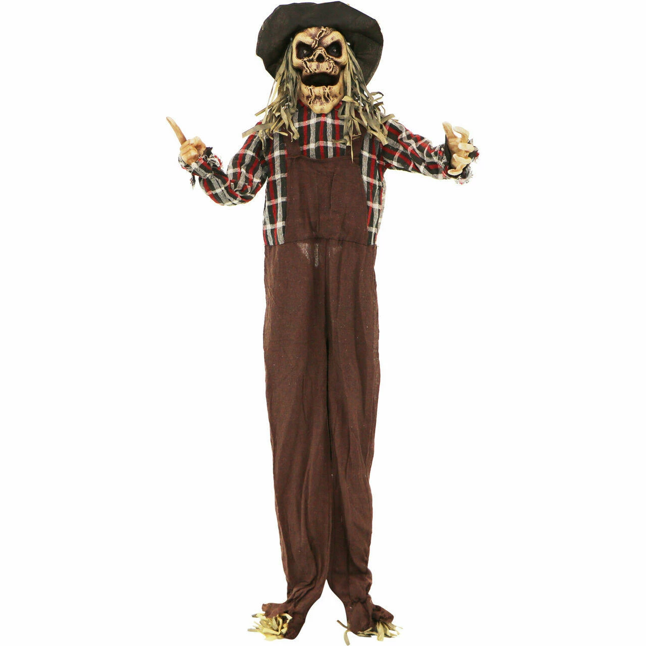Fraser Hill Farm Haunted Hill Farm 5.5-ft. Animated Scarecrow, Indoor/Covered Outdoor Halloween Decoration, Multi LED, Poseable, Battery-Operated, Rodney, HHSCR-6FLSA