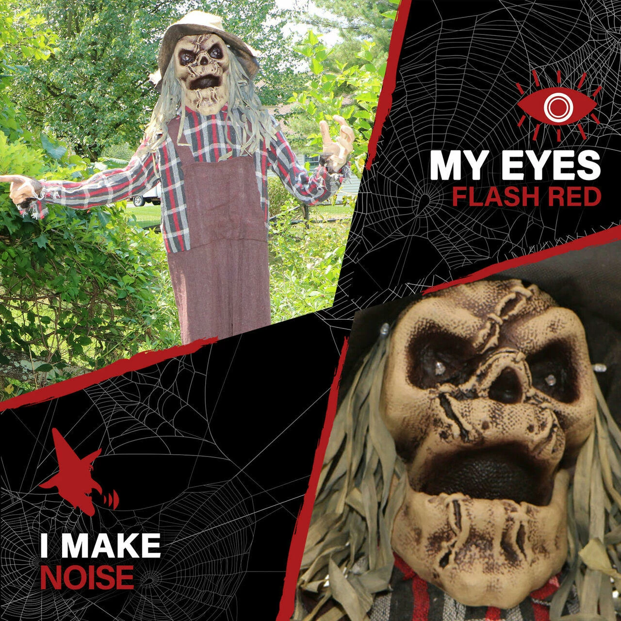 Fraser Hill Farm Haunted Hill Farm 5.5-ft. Animated Scarecrow, Indoor/Covered Outdoor Halloween Decoration, Multi LED, Poseable, Battery-Operated, Rodney, HHSCR-6FLSA - Image 2