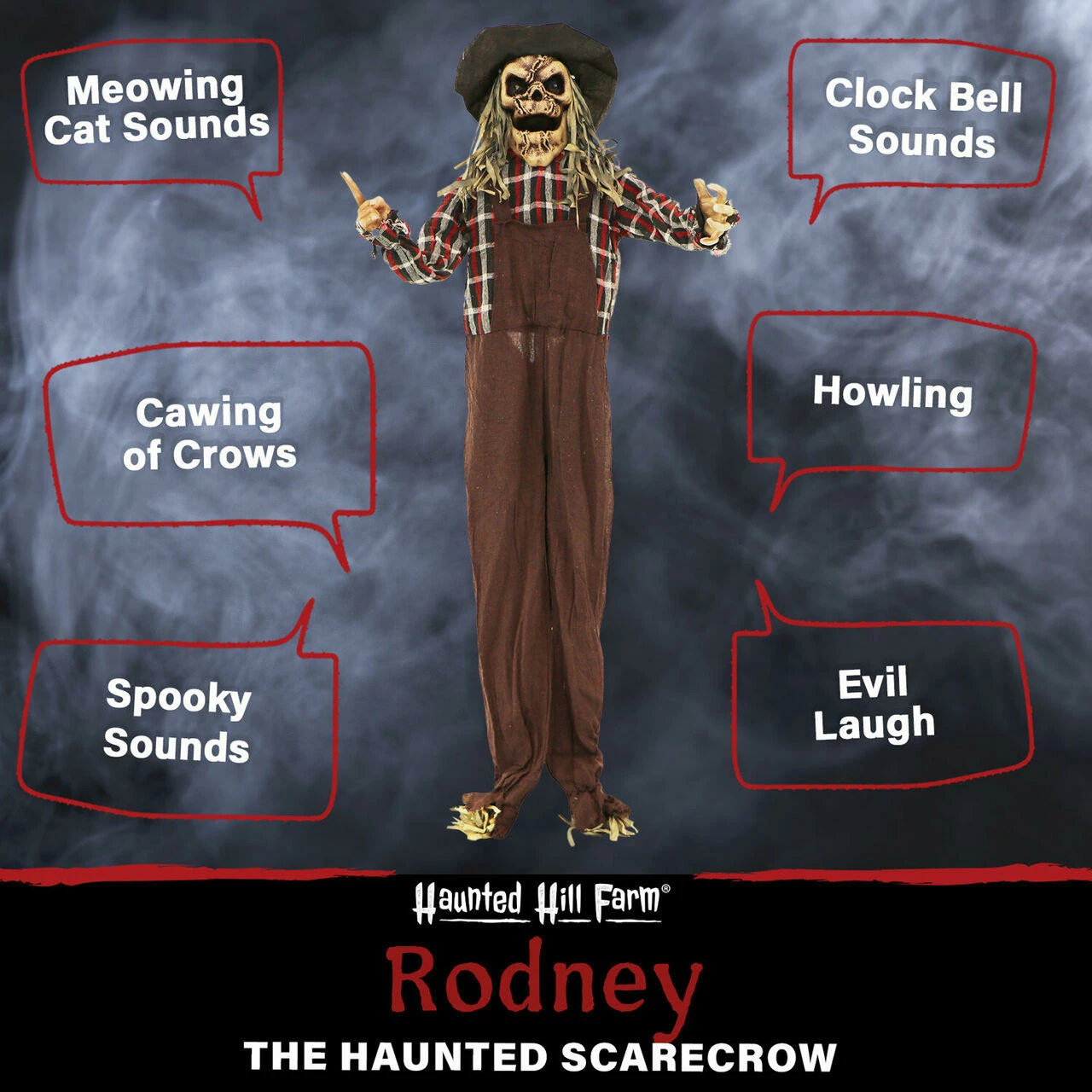 Fraser Hill Farm Haunted Hill Farm 5.5-ft. Animated Scarecrow, Indoor/Covered Outdoor Halloween Decoration, Multi LED, Poseable, Battery-Operated, Rodney, HHSCR-6FLSA - Image 3