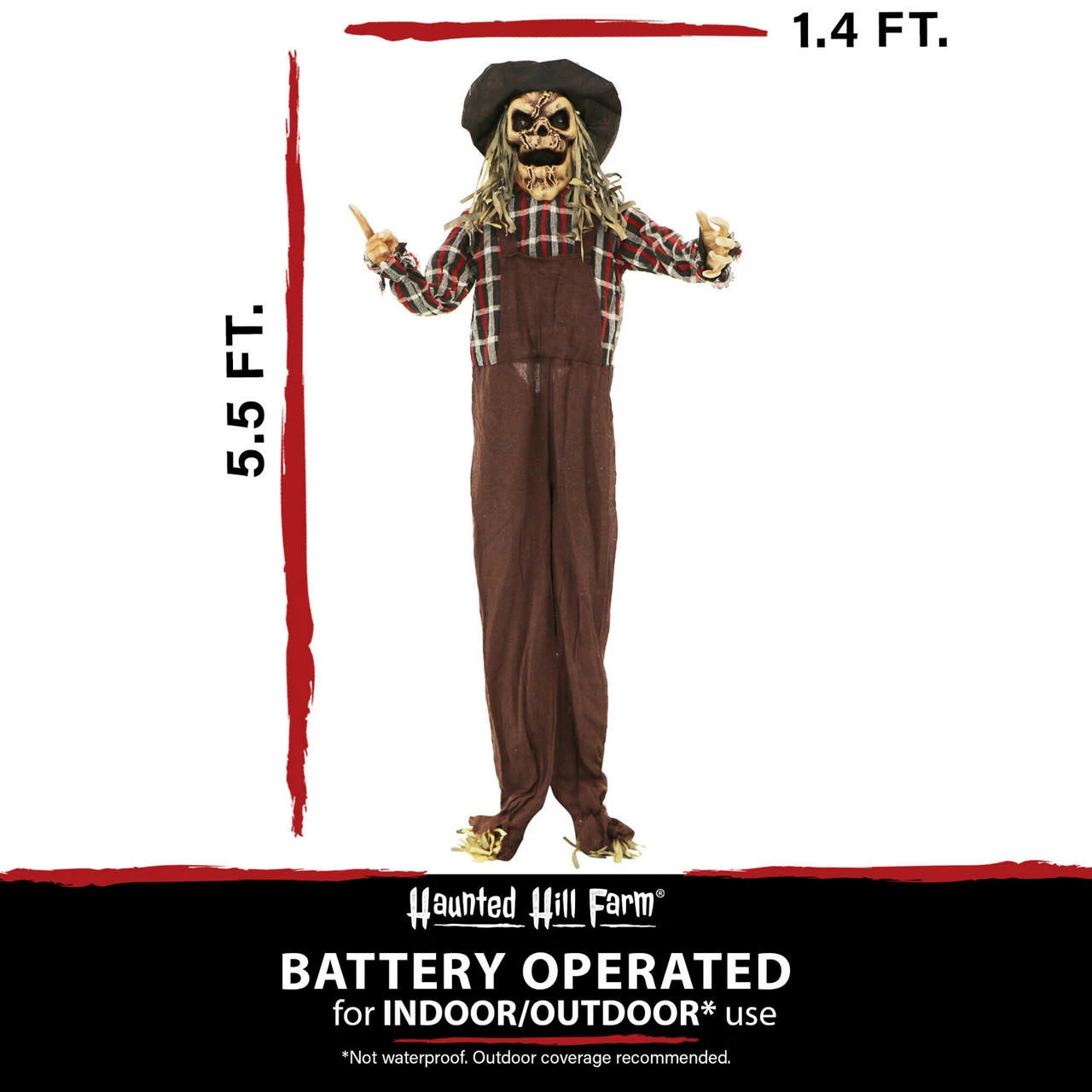 Fraser Hill Farm Haunted Hill Farm 5.5-ft. Animated Scarecrow, Indoor/Covered Outdoor Halloween Decoration, Multi LED, Poseable, Battery-Operated, Rodney, HHSCR-6FLSA - Image 5
