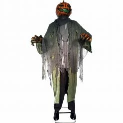 Fraser Hill Farm Haunted Hill Farm Life-Size Animatronic Pumpkin Man, Indoor Or Outdoor Halloween Decoration, Light-up Colorful Head, Talking Prop, Plug-In, HHPUMP-6FLSA
