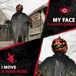 Fraser Hill Farm Haunted Hill Farm Life-Size Animatronic Pumpkin Man, Indoor Or Outdoor Halloween Decoration, Light-up Colorful Head, Talking Prop, Plug-In, HHPUMP-6FLSA -Fraser Hill Farms Shop unnamed file 479