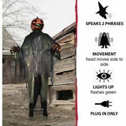 Fraser Hill Farm Haunted Hill Farm Life-Size Animatronic Pumpkin Man, Indoor Or Outdoor Halloween Decoration, Light-up Colorful Head, Talking Prop, Plug-In, HHPUMP-6FLSA -Fraser Hill Farms Shop unnamed file 480