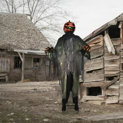 Fraser Hill Farm Haunted Hill Farm Life-Size Animatronic Pumpkin Man, Indoor Or Outdoor Halloween Decoration, Light-up Colorful Head, Talking Prop, Plug-In, HHPUMP-6FLSA -Fraser Hill Farms Shop unnamed file 482
