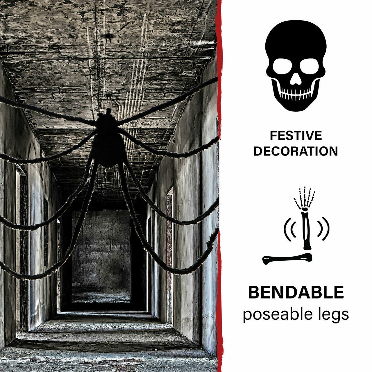 Fraser Hill Farm Haunted Hill Farm Giant Hanging Spider Prop With Red Beady Eyes, Indoor Or Covered Outdoor Scary Halloween Decoration, Poseable, Horatio, HHSPD-6H - Image 3