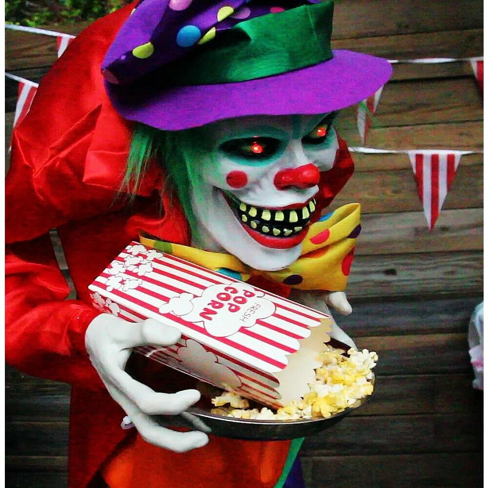 Fraser Hill Farm Life-Size Poseable Animatronic Clown With Flashing Red Eyes (Chuckles) - Image 4