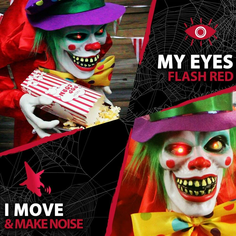 Fraser Hill Farm Life-Size Poseable Animatronic Clown With Flashing Red Eyes (Chuckles) - Image 5