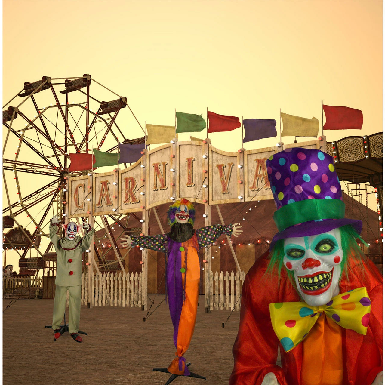 Fraser Hill Farm Life-Size Poseable Animatronic Clown With Flashing Red Eyes (Chuckles) - Image 9