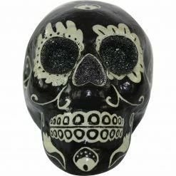 Fraser Hill Farm Haunted Hill Farm 5.5-in. Black Sugar-Skull Inspired Day Of The Dead W/ Silver Glitter
