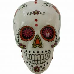 Fraser Hill Farm Haunted Hill Farm 5.5-in. White Sugar-Skull Day Of The Dead Decorative W/ Yellow, Pink, Orange