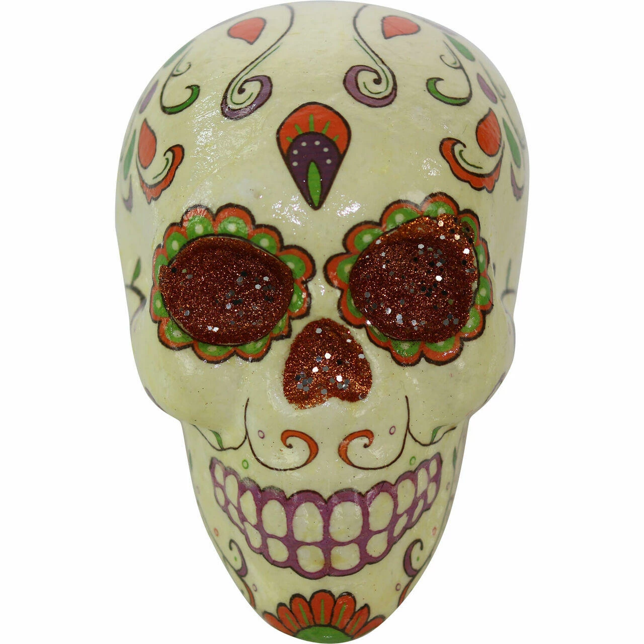 Fraser Hill Farm Haunted Hill Farm 5.5-in. Off-White Sugar-Skull Day Of The Dead W/ Orange, Purple, Green