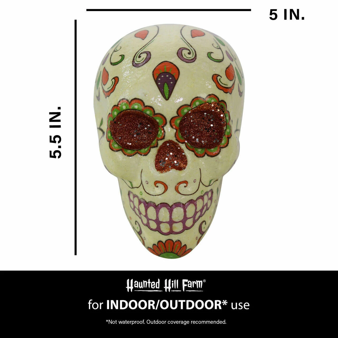 Fraser Hill Farm Haunted Hill Farm 5.5-in. Off-White Sugar-Skull Day Of The Dead W/ Orange, Purple, Green - Image 2