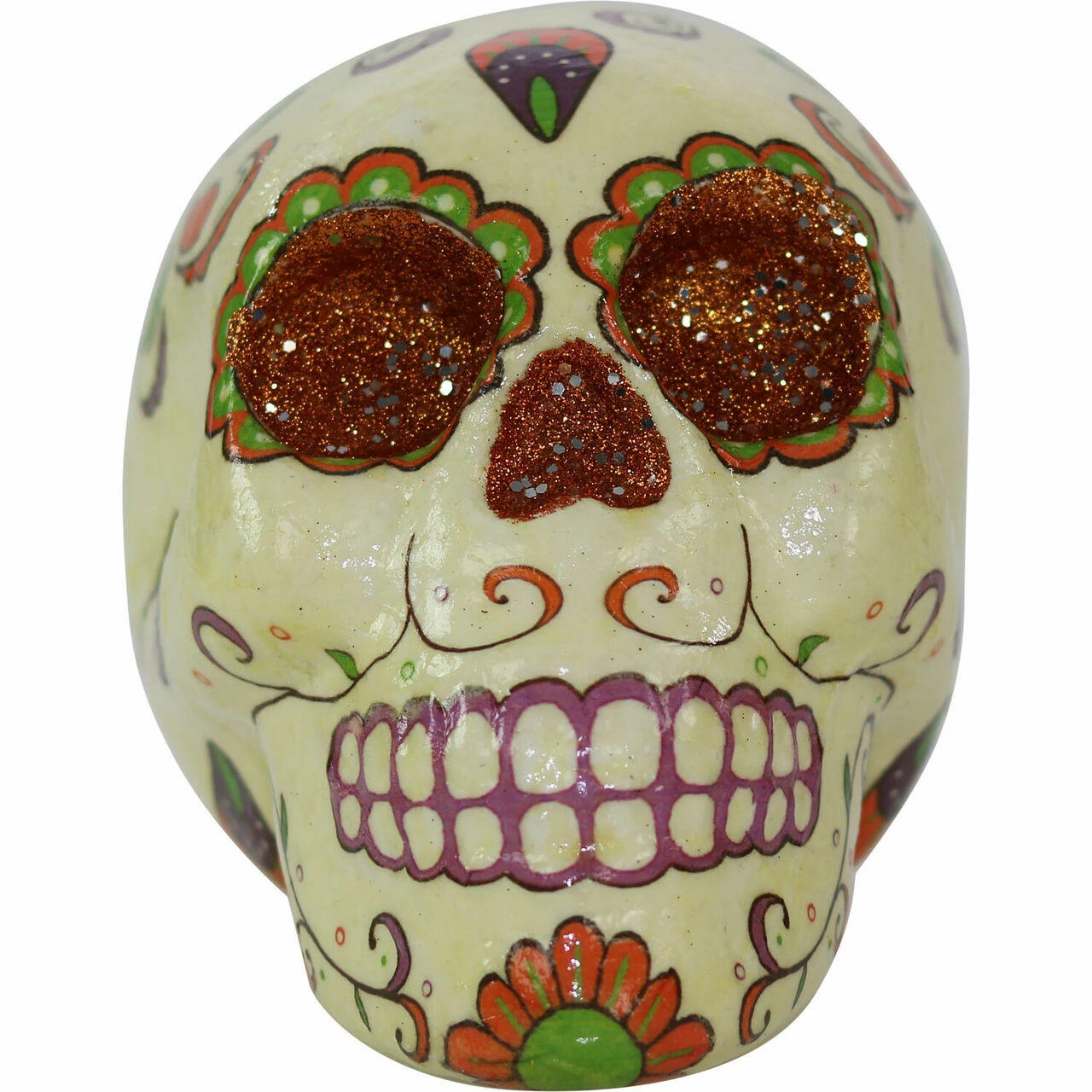 Fraser Hill Farm Haunted Hill Farm 5.5-in. Off-White Sugar-Skull Day Of The Dead W/ Orange, Purple, Green - Image 5