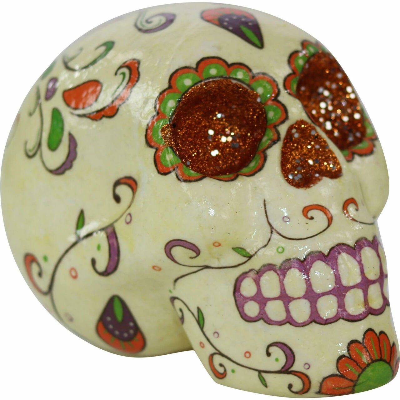 Fraser Hill Farm Haunted Hill Farm 5.5-in. Off-White Sugar-Skull Day Of The Dead W/ Orange, Purple, Green - Image 6