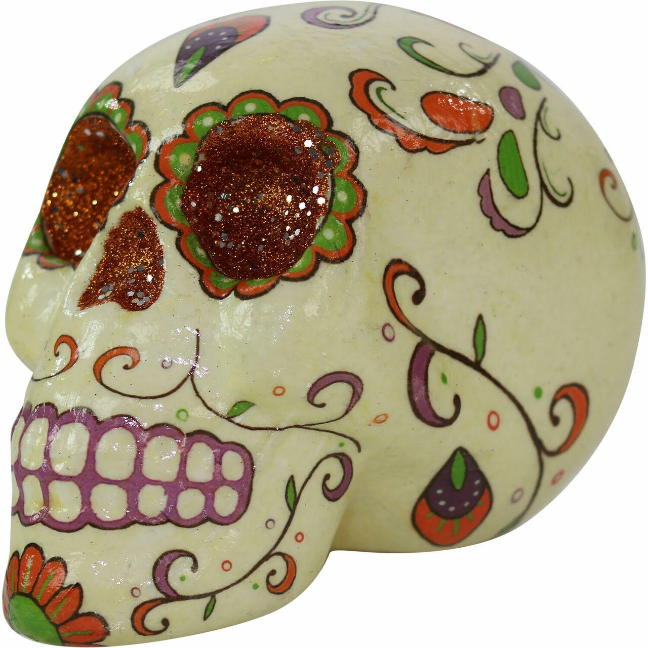 Fraser Hill Farm Haunted Hill Farm 5.5-in. Off-White Sugar-Skull Day Of The Dead W/ Orange, Purple, Green - Image 7