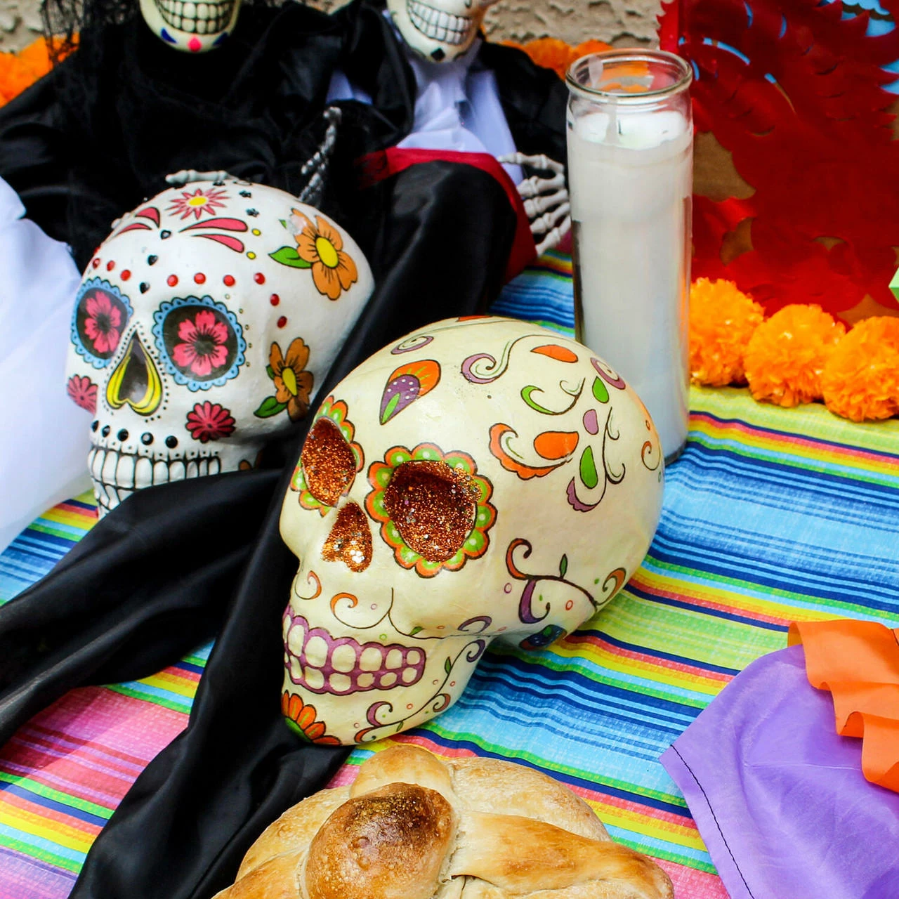 Fraser Hill Farm Haunted Hill Farm 5.5-in. Off-White Sugar-Skull Day Of The Dead W/ Orange, Purple, Green - Image 8