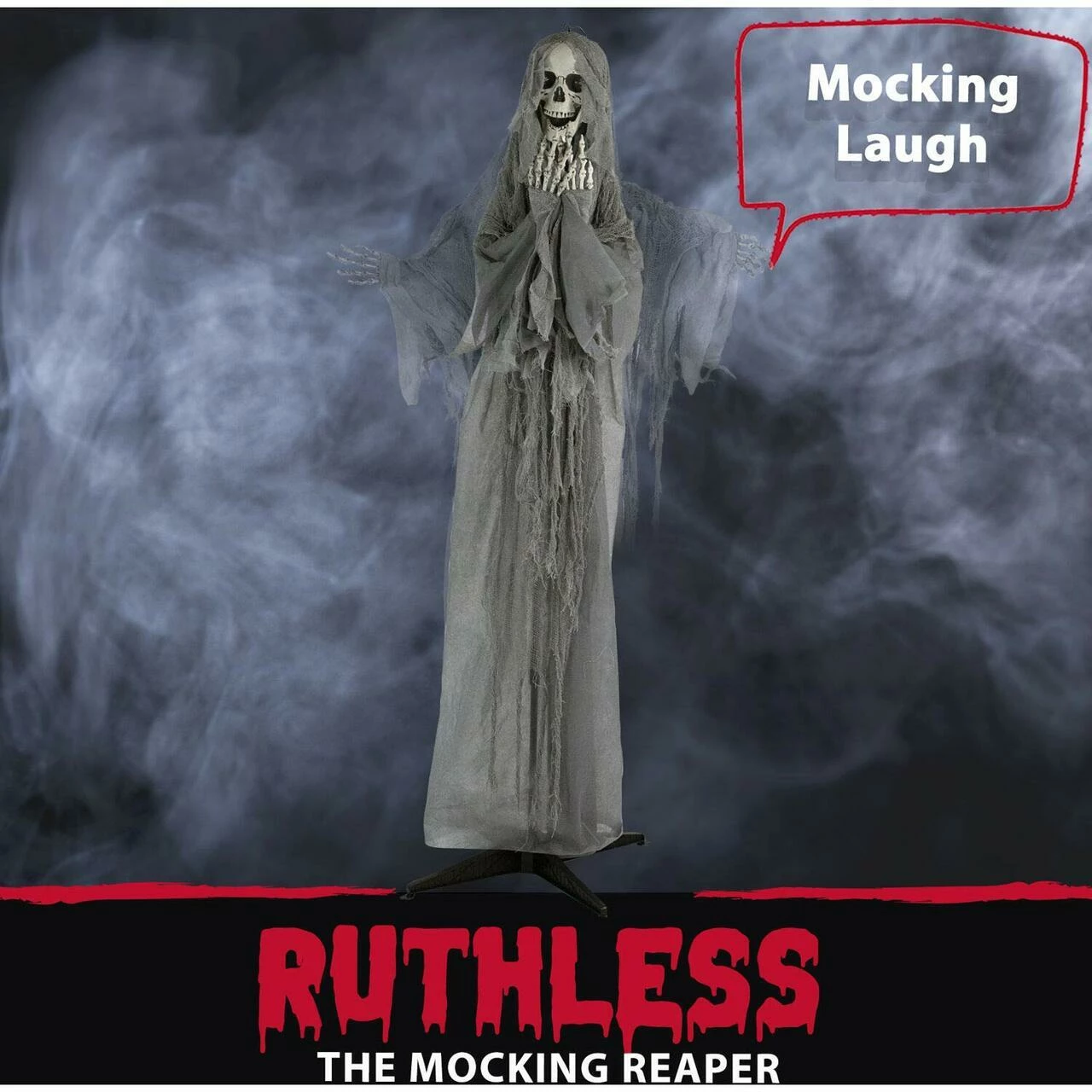 Fraser Hill Farm Haunted Hill Farm 71-In. Ruthless The Mocking Reaper, Indoor Or Outdoor Animated Halloween Decoration, Poseable, Battery-Operated, HHSKEL-5FLSA - Image 3