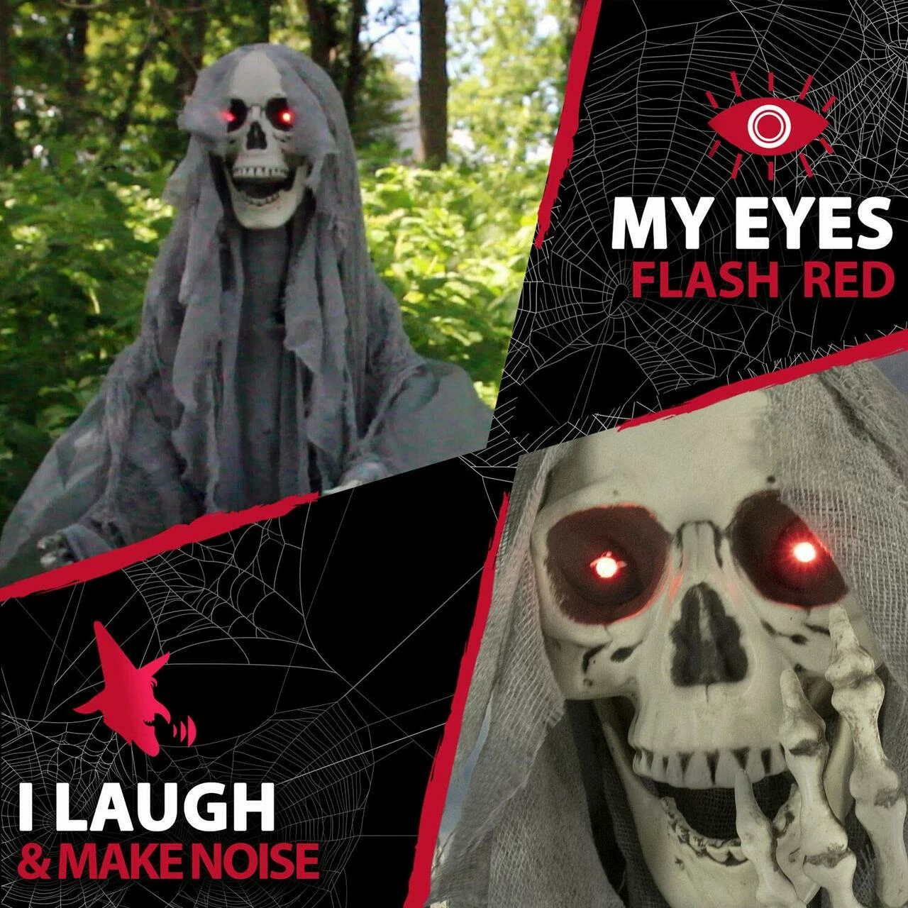 Fraser Hill Farm Haunted Hill Farm 71-In. Ruthless The Mocking Reaper, Indoor Or Outdoor Animated Halloween Decoration, Poseable, Battery-Operated, HHSKEL-5FLSA - Image 4