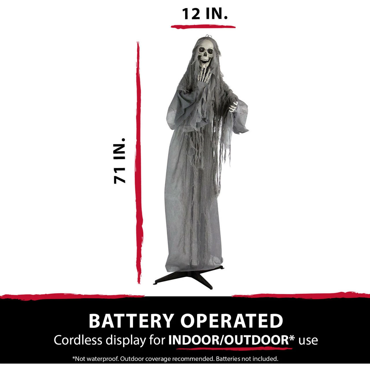 Fraser Hill Farm Haunted Hill Farm 71-In. Ruthless The Mocking Reaper, Indoor Or Outdoor Animated Halloween Decoration, Poseable, Battery-Operated, HHSKEL-5FLSA - Image 6