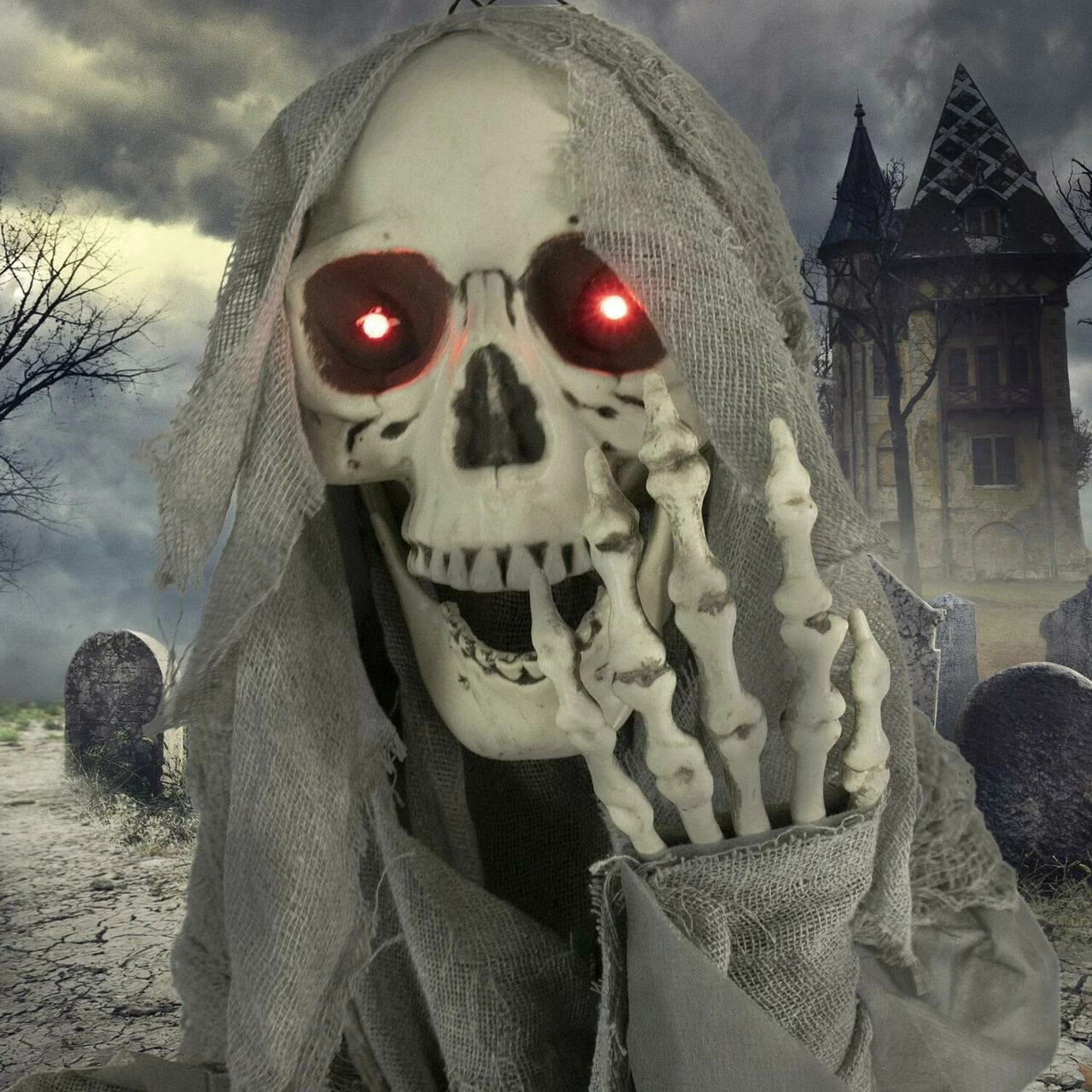 Fraser Hill Farm Haunted Hill Farm 71-In. Ruthless The Mocking Reaper, Indoor Or Outdoor Animated Halloween Decoration, Poseable, Battery-Operated, HHSKEL-5FLSA - Image 7