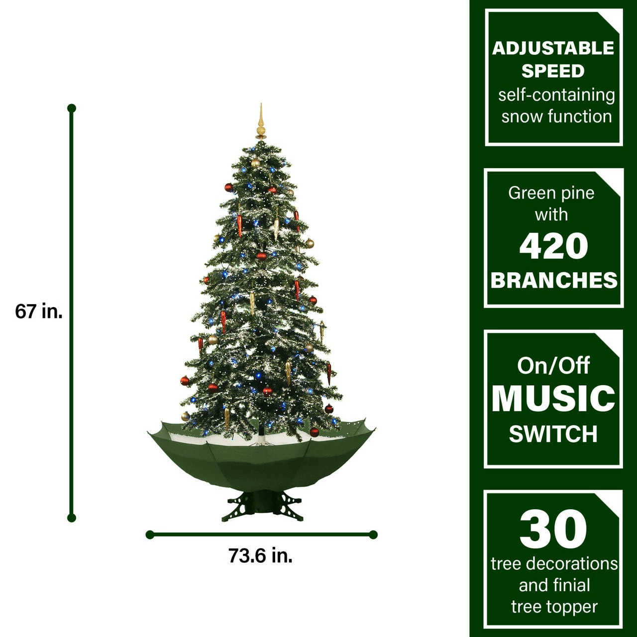 Fraser Hill Farm Let It Snow Series 67" Snowing Musical Christmas Tree W/ Green Base And Snow - Image 3