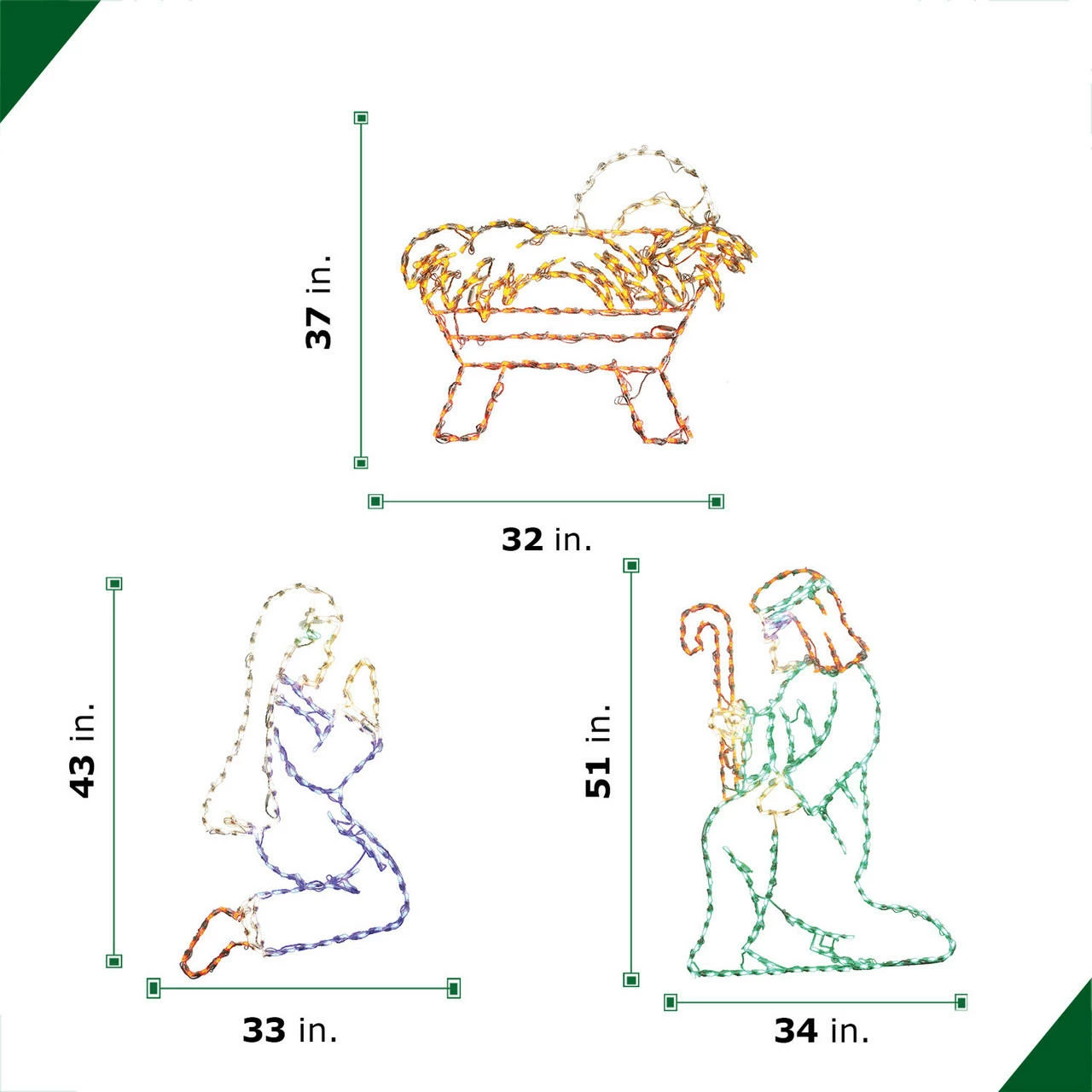 Fraser Hill Farm 3-Piece Nativity Set W/ Joseph (51" X 34"), Mary (43" X 33") And Jesus (37" X 32") Lights - Image 3