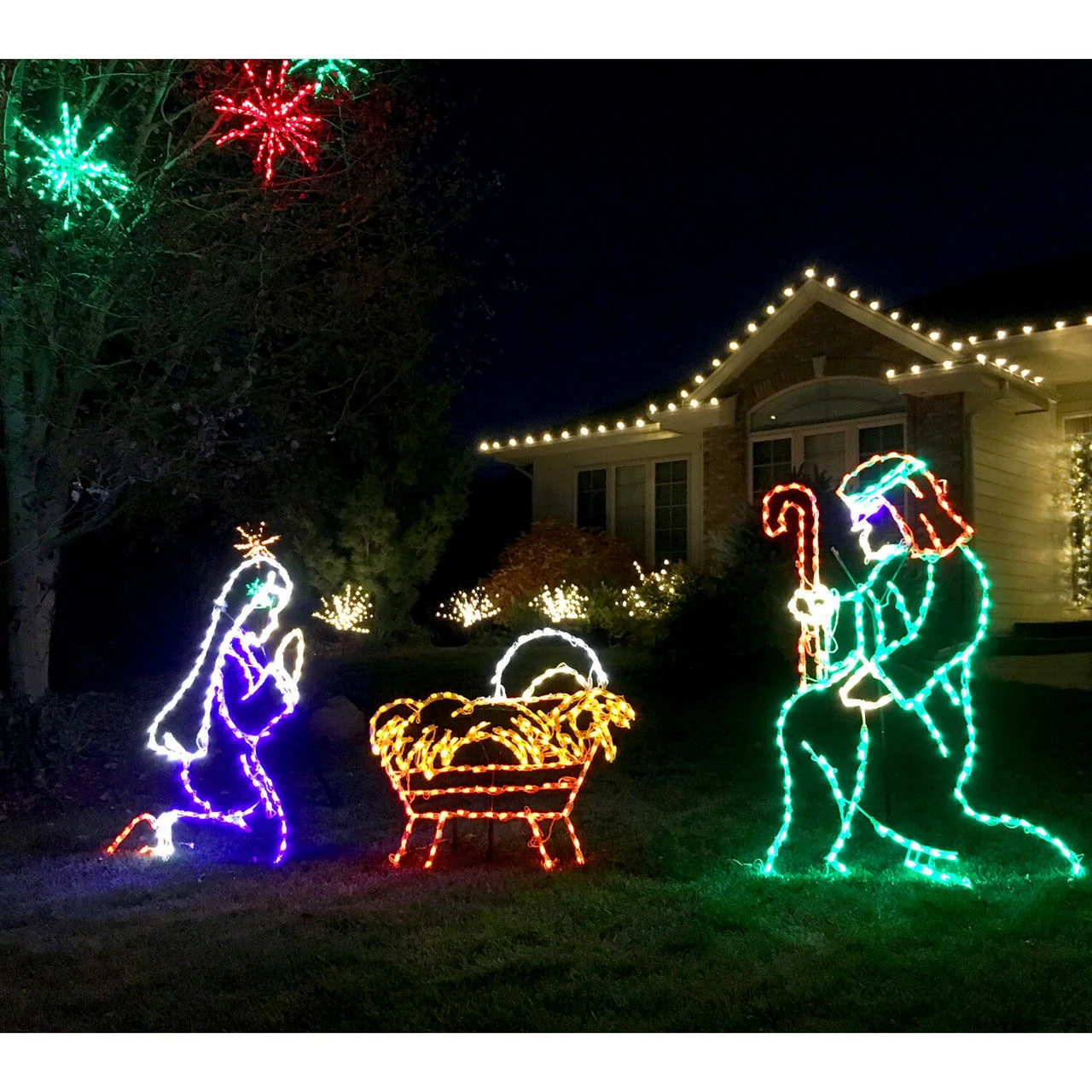 Fraser Hill Farm 3-Piece Nativity Set W/ Joseph (51" X 34"), Mary (43" X 33") And Jesus (37" X 32") Lights - Image 4