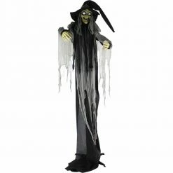 Fraser Hill Farm Life-Size Poseable Animatronic Witch With Light-up White Eyes (Minerva)