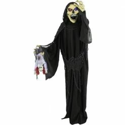 Fraser Hill Farm Life-Size Poseable Animatronic Reaper With Flashing Colorful Eyes (Frank)