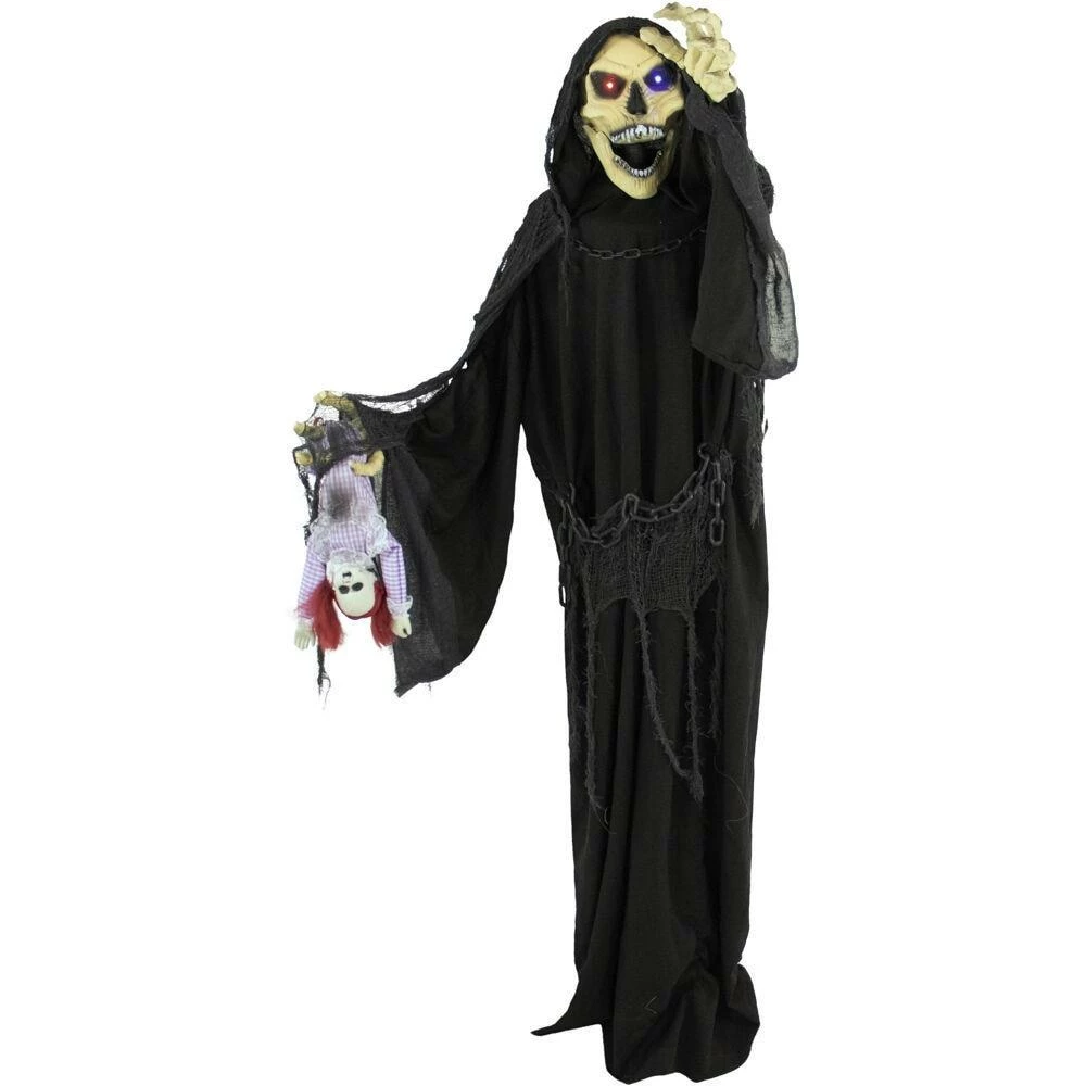 Fraser Hill Farm Life-Size Poseable Animatronic Reaper With Flashing Colorful Eyes (Frank)