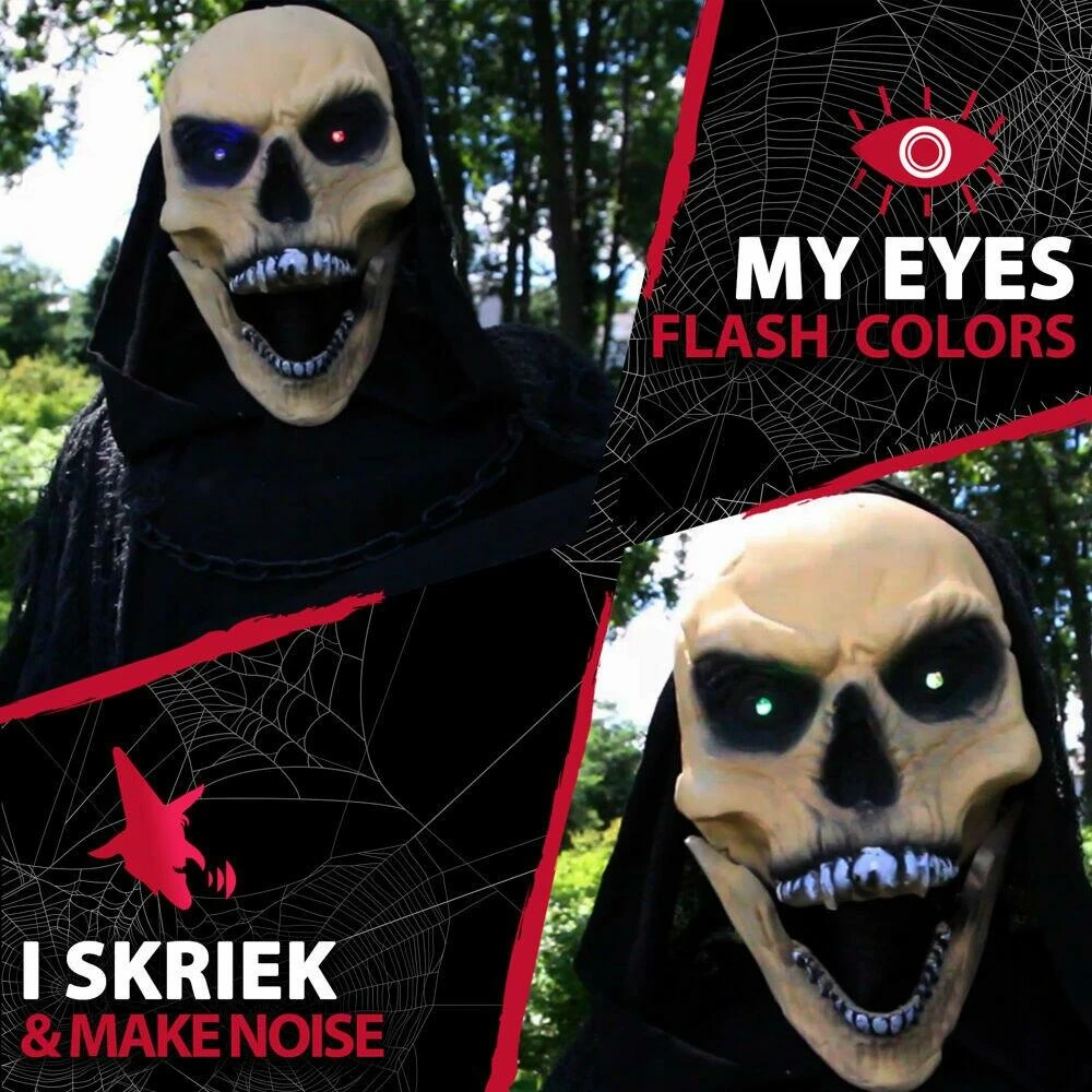 Fraser Hill Farm Life-Size Poseable Animatronic Reaper With Flashing Colorful Eyes (Frank) - Image 3