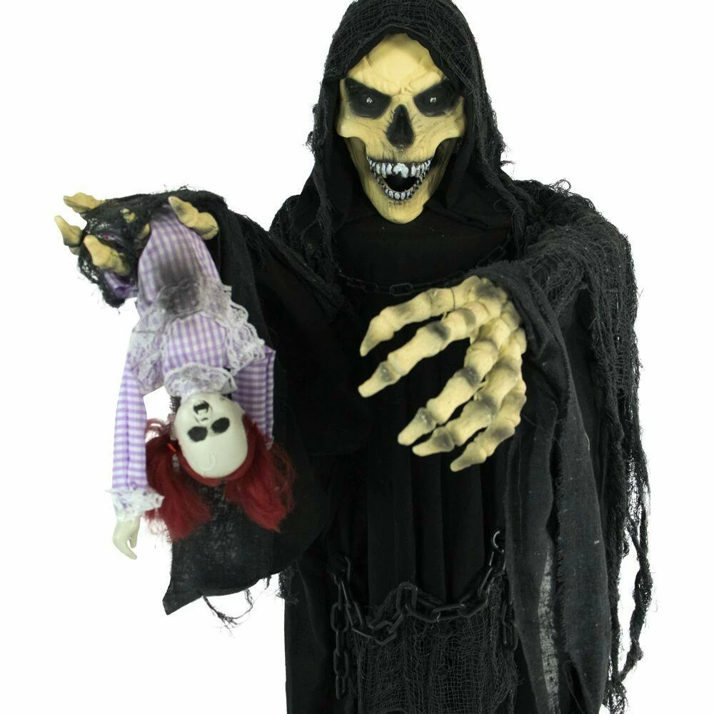 Fraser Hill Farm Life-Size Poseable Animatronic Reaper With Flashing Colorful Eyes (Frank) - Image 6