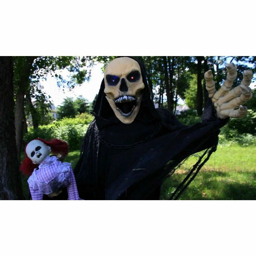 Fraser Hill Farm Life-Size Poseable Animatronic Reaper With Flashing Colorful Eyes (Frank) - Image 11