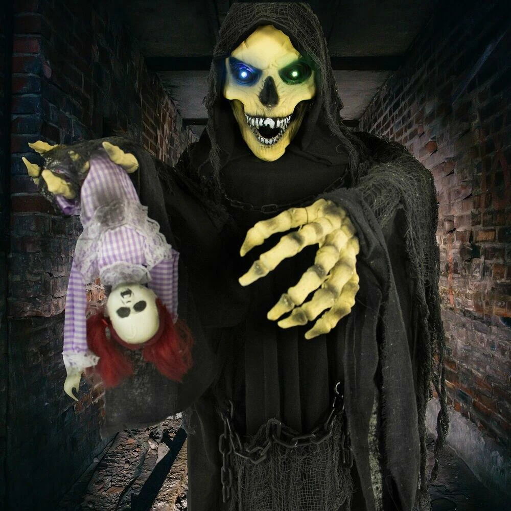 Fraser Hill Farm Life-Size Poseable Animatronic Reaper With Flashing Colorful Eyes (Frank) - Image 18