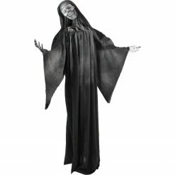 Fraser Hill Farm 63-In. Talking Reaper, Indoor/Outdoor Halloween Decoration, Flashing White Eyes, Poseable, Battery-Operated