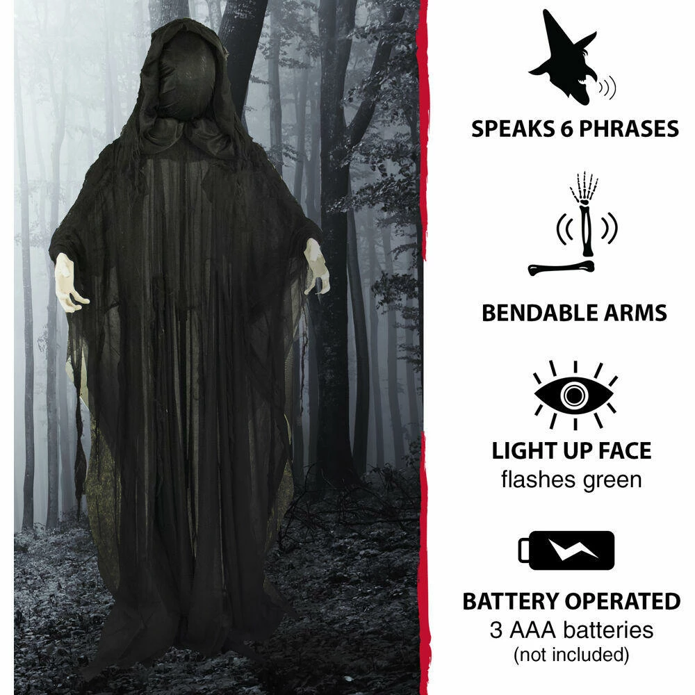 Fraser Hill Farm Haunted Hill Farm 65-In. Animatronic Reaper, Indoor Or Outdoor Halloween Decoration, Light-up Face, Poseable, Battery-Operated, HHRPR-4FLSA - Image 4