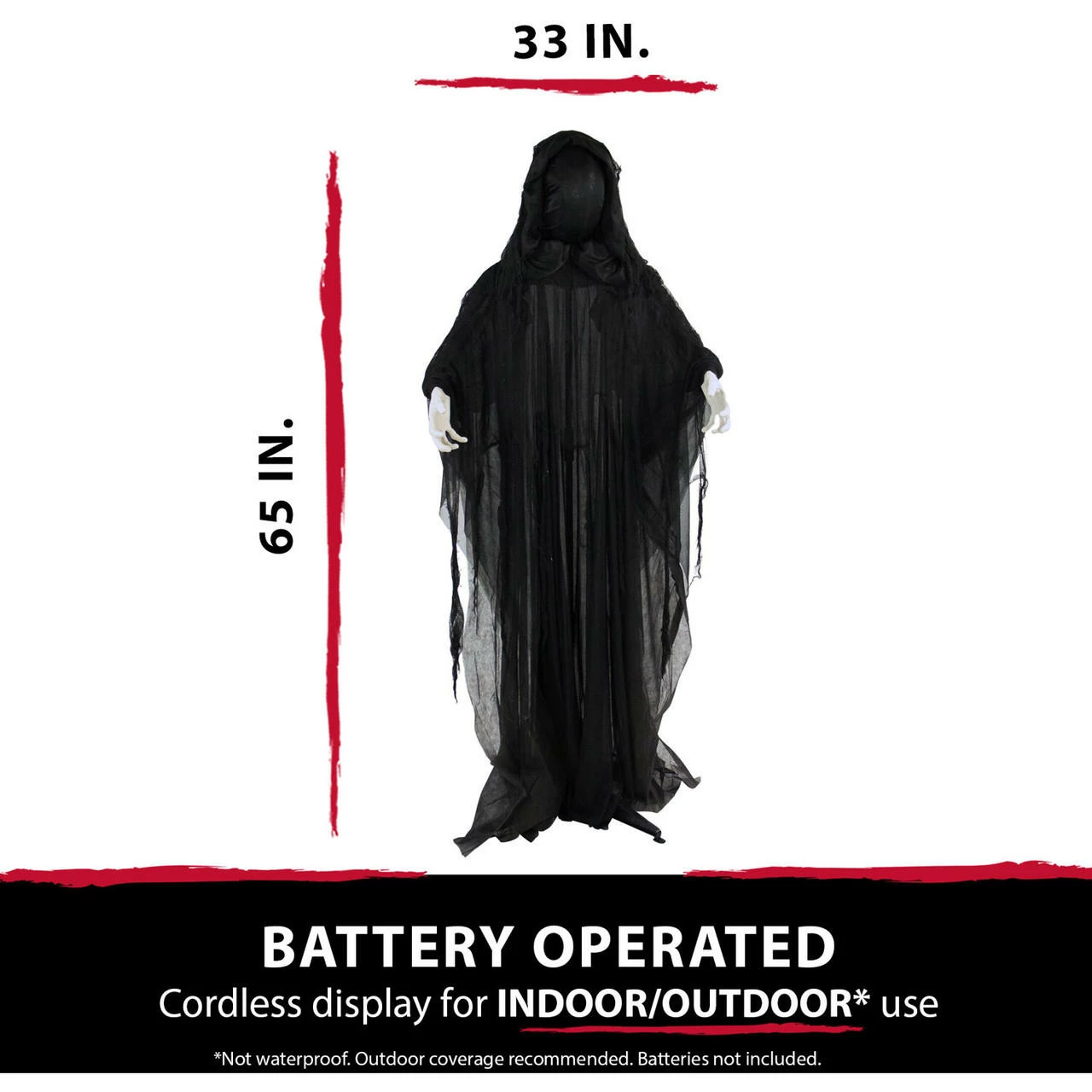 Fraser Hill Farm Haunted Hill Farm 65-In. Animatronic Reaper, Indoor Or Outdoor Halloween Decoration, Light-up Face, Poseable, Battery-Operated, HHRPR-4FLSA - Image 5