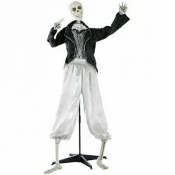 Fraser Hill Farm Haunted Hill Farm 63-In. Talking Skeleton Groom Prop W/ Flashing Eyes, Indoor Or Covered Outdoor Halloween Decoration, Battery-Operated, Bones, HHRPR-1FL