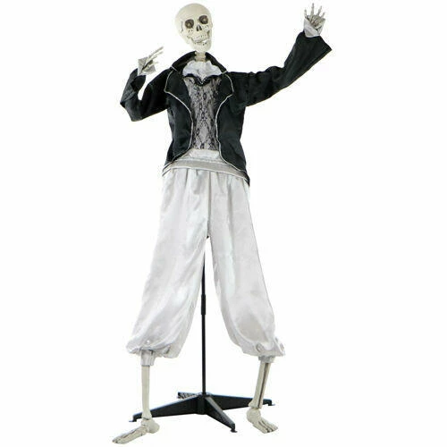 Fraser Hill Farm Haunted Hill Farm 63-In. Talking Skeleton Groom Prop W/ Flashing Eyes, Indoor Or Covered Outdoor Halloween Decoration, Battery-Operated, Bones, HHRPR-1FL