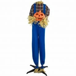Fraser Hill Farm 4.75-Ft. Crow The Animated Headless Scarecrow, Indoor Or Covered Outdoor Halloween Decoration, Battery-Operated